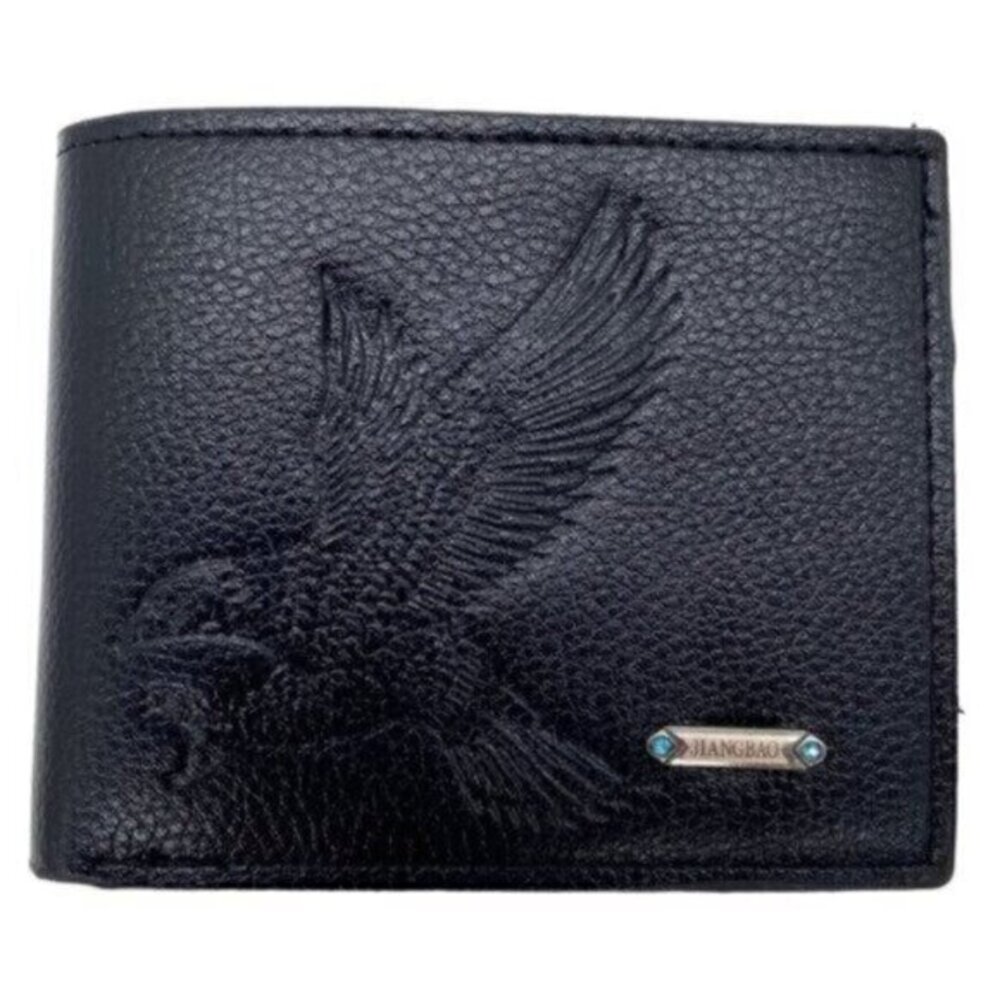 Eagle Embossed Black Faux Leather Mens Bifold Wallet